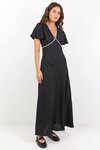 Profile Linen Blend Contrast Bias Flutter Sleeve Maxi Dress