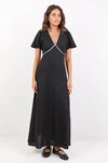 Profile Linen Blend Contrast Bias Flutter Sleeve Maxi Dress