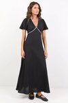 Profile Linen Blend Contrast Bias Flutter Sleeve Maxi Dress