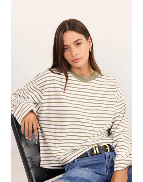 Unite Stripe Long Sleeve Contrast Binding Tee