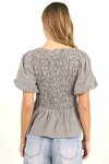 Artifact Chocolate Mini Gingham Shirred Bubble Sleeve Top