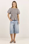 Artifact Chocolate Mini Gingham Shirred Bubble Sleeve Top
