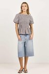 Artifact Chocolate Mini Gingham Shirred Bubble Sleeve Top