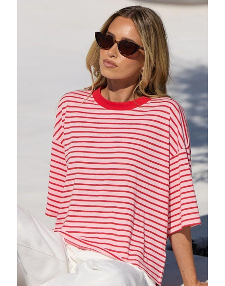 Cohesion Stripe Oversized Contrast Binding Boxy SS Tee