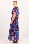 Chariot Burgundy Blue Floral Flutter Sleeve Maxi Dress