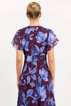 Chariot Burgundy Blue Floral Flutter Sleeve Maxi Dress