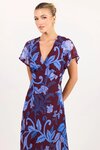 Chariot Burgundy Blue Floral Flutter Sleeve Maxi Dress