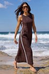 Future Linen Blend Sleeveless Stripe Trim Midi Dress