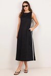 Future Linen Blend Sleeveless Stripe Trim Midi Dress