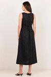 Future Linen Blend Sleeveless Stripe Trim Midi Dress