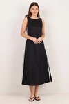 Future Linen Blend Sleeveless Stripe Trim Midi Dress