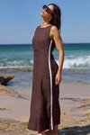 Future Linen Blend Sleeveless Stripe Trim Midi Dress