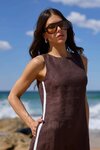 Future Linen Blend Sleeveless Stripe Trim Midi Dress