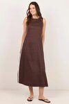 Future Linen Blend Sleeveless Stripe Trim Midi Dress