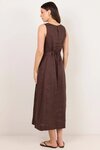 Future Linen Blend Sleeveless Stripe Trim Midi Dress