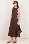 Future Linen Blend Sleeveless Stripe Trim Midi Dress