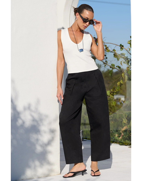 Manifesto Black Barrel Pleat Front Pant