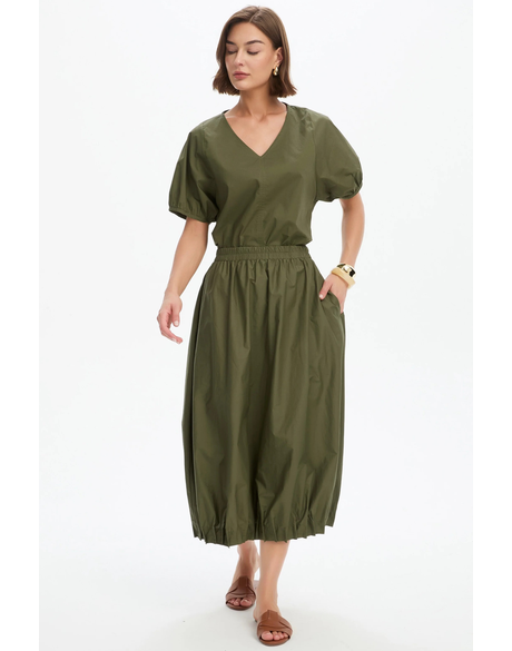 Pin Tuck Hem Poplin Skirt