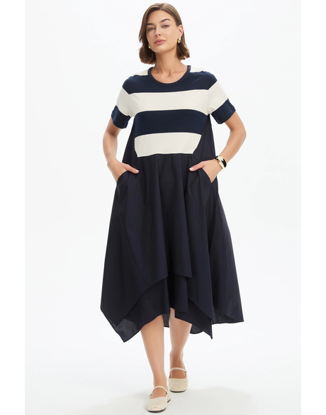 Stripe Hanky Hem Combi Dress
