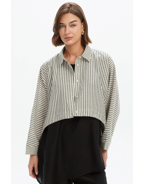 Wide Crop Stripe Overshirt