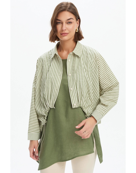 Wide Crop Stripe Overshirt