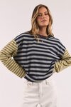 Mash Up Stripe Tee LS (Blue & Green)