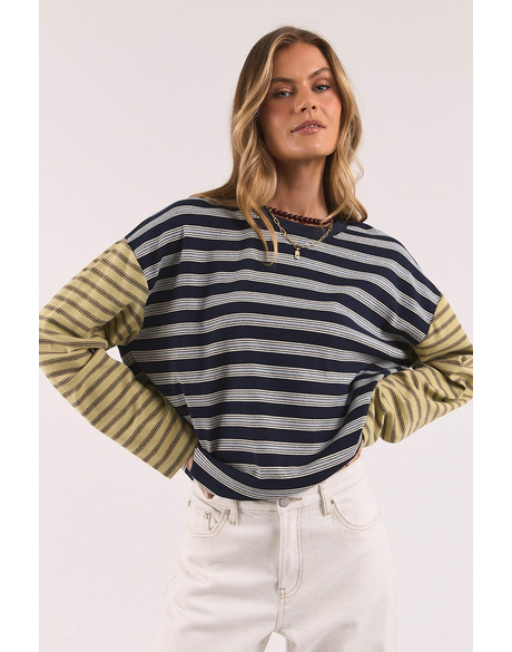 Mash Up Stripe Tee LS (Blue & Green)