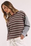 Mash Up Stripe Tee LS (Choc & Blue)