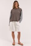 Mash Up Stripe Tee LS (Choc & Blue)