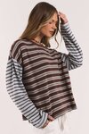 Mash Up Stripe Tee LS (Choc & Blue)