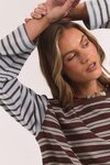 Mash Up Stripe Tee LS (Choc & Blue)