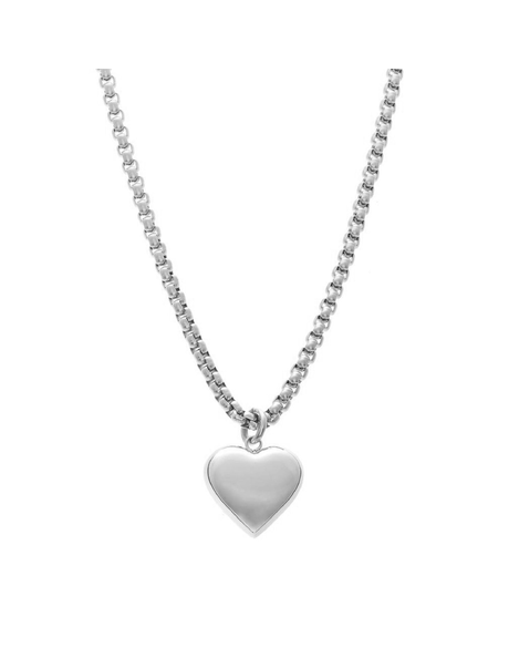 Bisous Necklace - Silver Box Chain + Puffed Heart Pendant