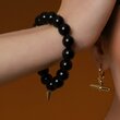 Midnight Bracelet - Black Onyx/Gold 12mm Beaded with Fat Spike and S charm