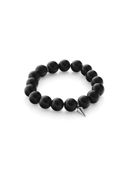 Midnight Bracelet - Black Onyx/Silver 12mm Beaded with Fat Spike and S charm