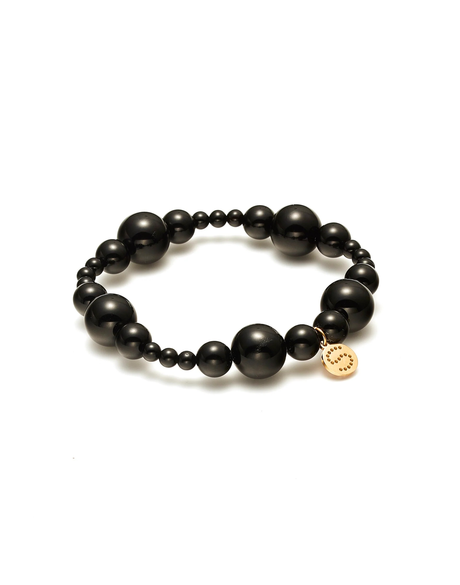 Ombre Bracelet - Black/Gold Beaded with 14k Gold Plated Stainless Steel S Charm