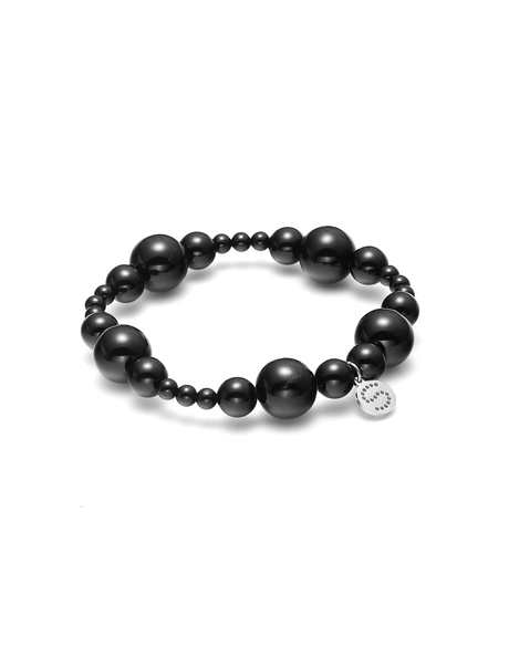 Ombre Bracelet - Black/Silve Beaded with Stainless Steel S Charm