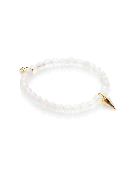 Love Hate Bracelet - Rose Quartz/Gold 6mm Beaded Bracelet with Fat Gold Spike