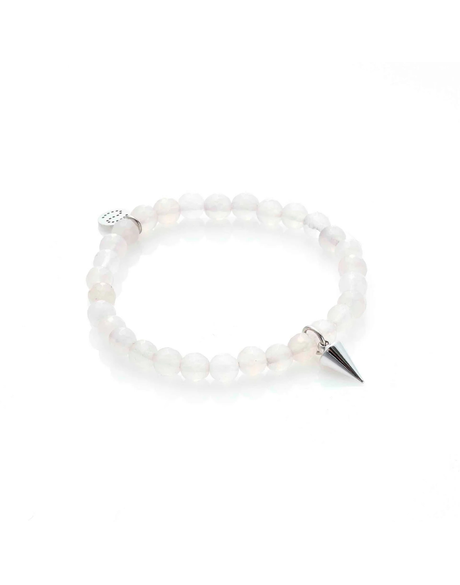 Love Hate Bracelet - Rose Quartz/Silver 6mm Beaded Bracelet with Fat Silve Spike