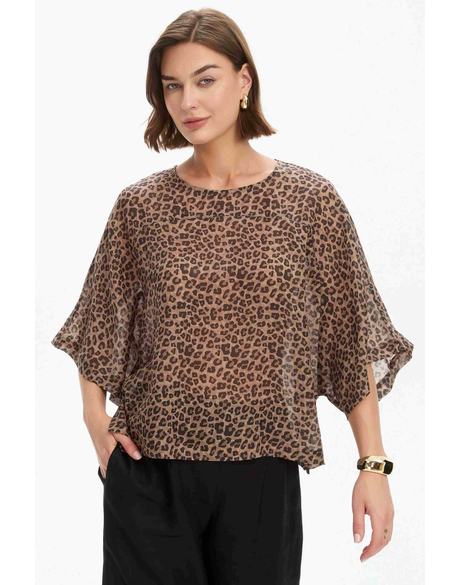 Wide Sleeve Sheer Print Top