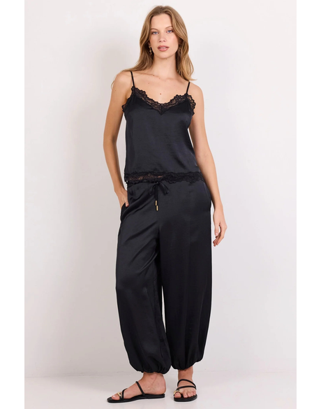 Fluidity Black Satin Balloon Pull On Pants