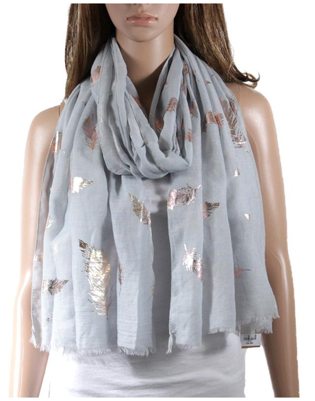 Grey Gold Feather Scarf