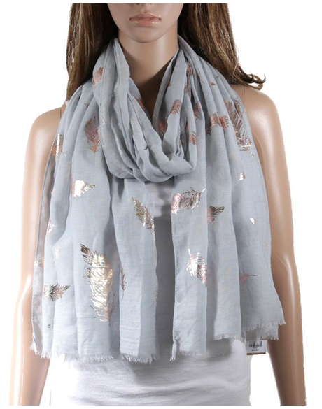 Grey Gold Feather Scarf