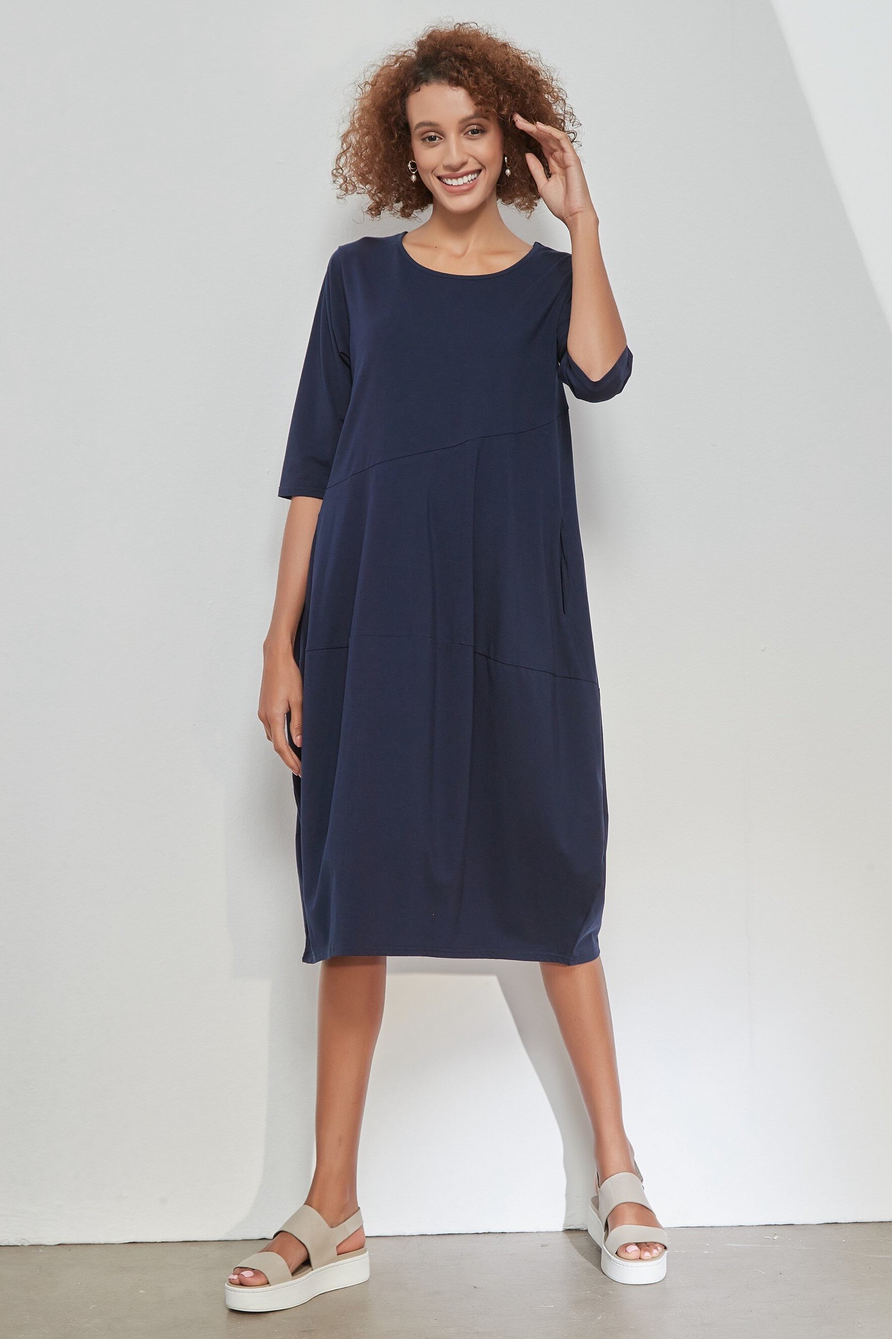 Diagonal Seam Dress Deep Navy Labels Tirelli Just Looking Tirelli Core