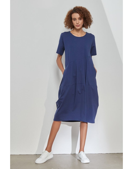 Short Sleeve Diagonal Dress (Navy)