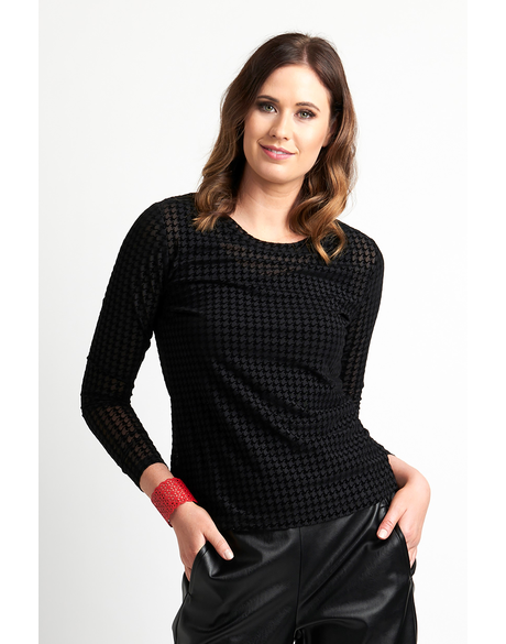 Top, Long Sleeve, Round Neck (Houndstooth)