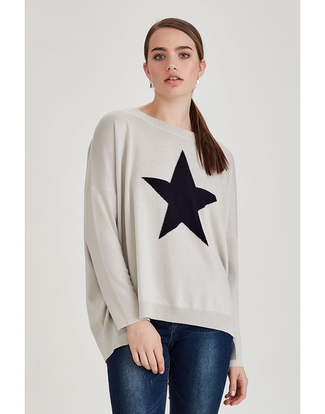 Lorenzo Star Sweater (Linen/French Navy)
