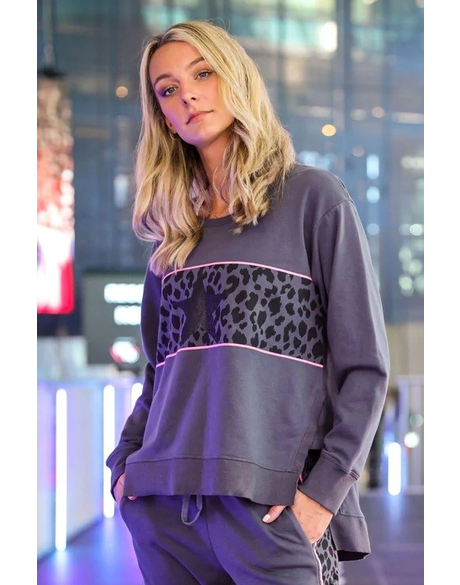 Star Sparkle Leopard Band Sweater (Charcoal)