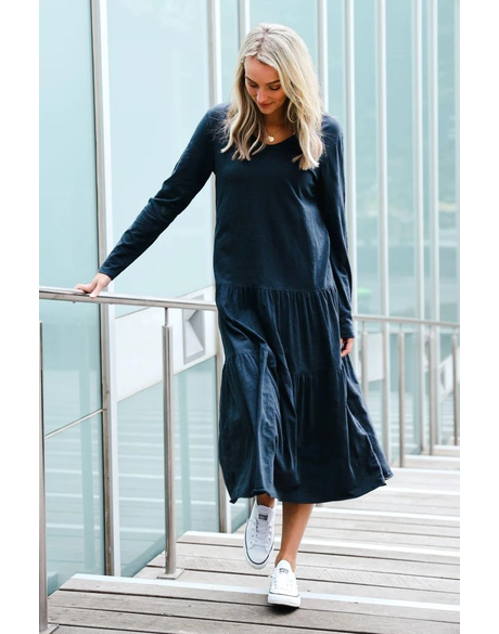 Tiered Maxi Long Sleeve Dress (Ink)