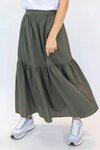 Hope Tiered Linen Midi Skirt (Khaki)
