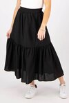 Hope Tiered Linen Midi Skirt (Black)